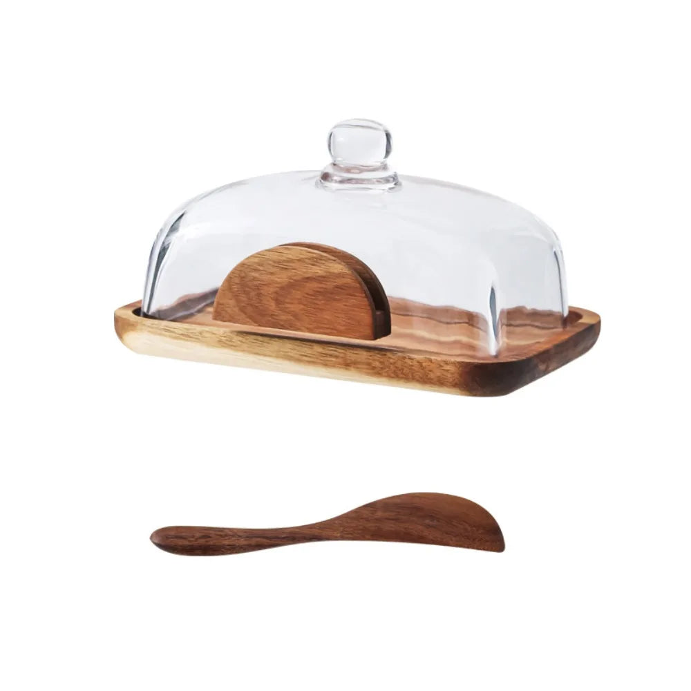 Wooden Butter Box with Glass Dome Cover — Kitchen & Dining Storage