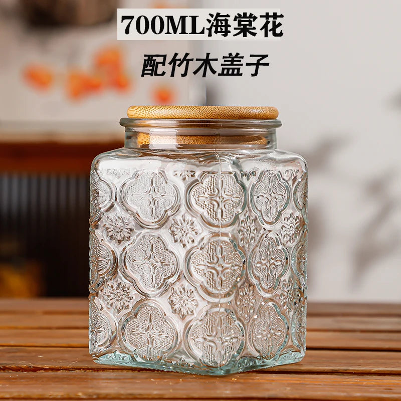 Retro Glass Airtight Storage Jars with Wooden Lids