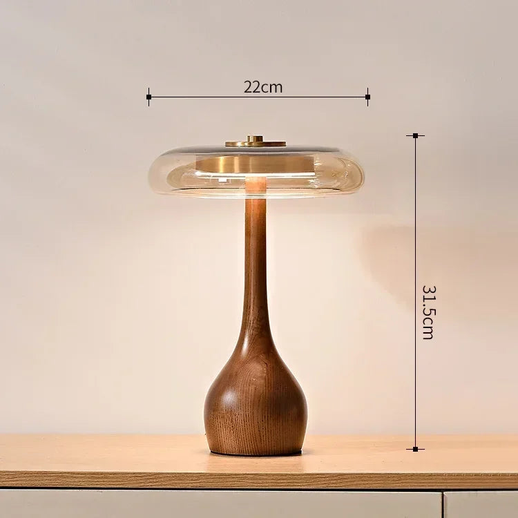Retro French Style Wooden Lamp — Glass Table Light for Bedroom & Living Room