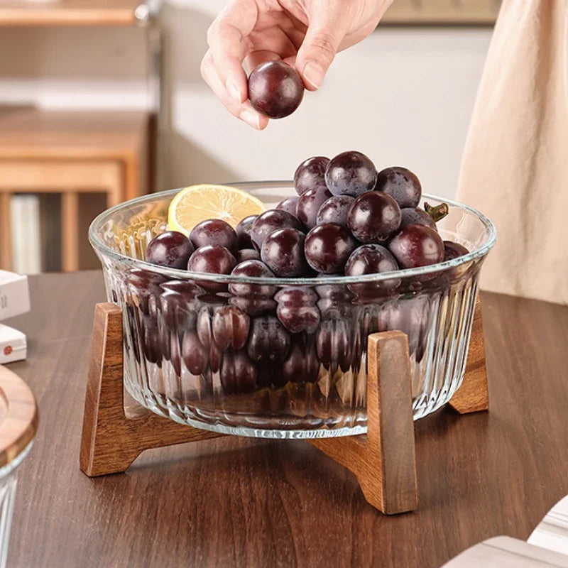 Large Glass Storage Jar with Wooden Stand ā Fruit & Snack Display Bowl