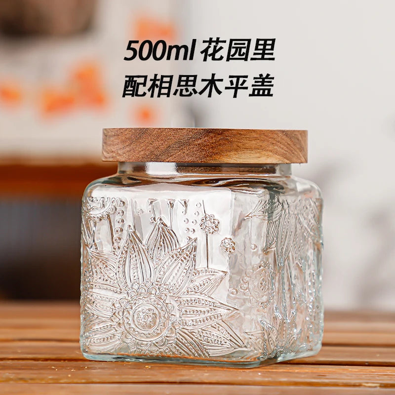 Retro Glass Airtight Storage Jars with Wooden Lids