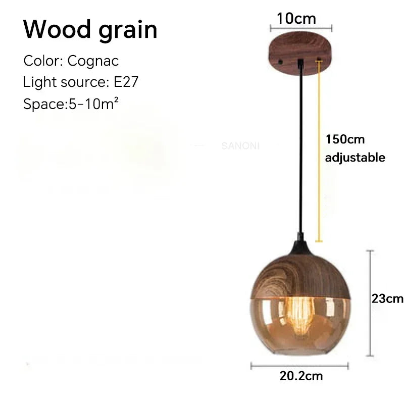 Nordic Glass Pendant Light — Modern Wood & Glass Hanging Lamp