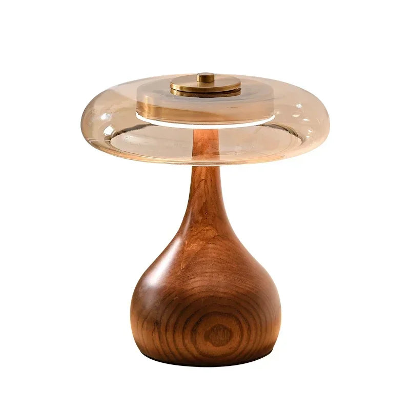 Retro French Style Wooden Lamp — Glass Table Light for Bedroom & Living Room