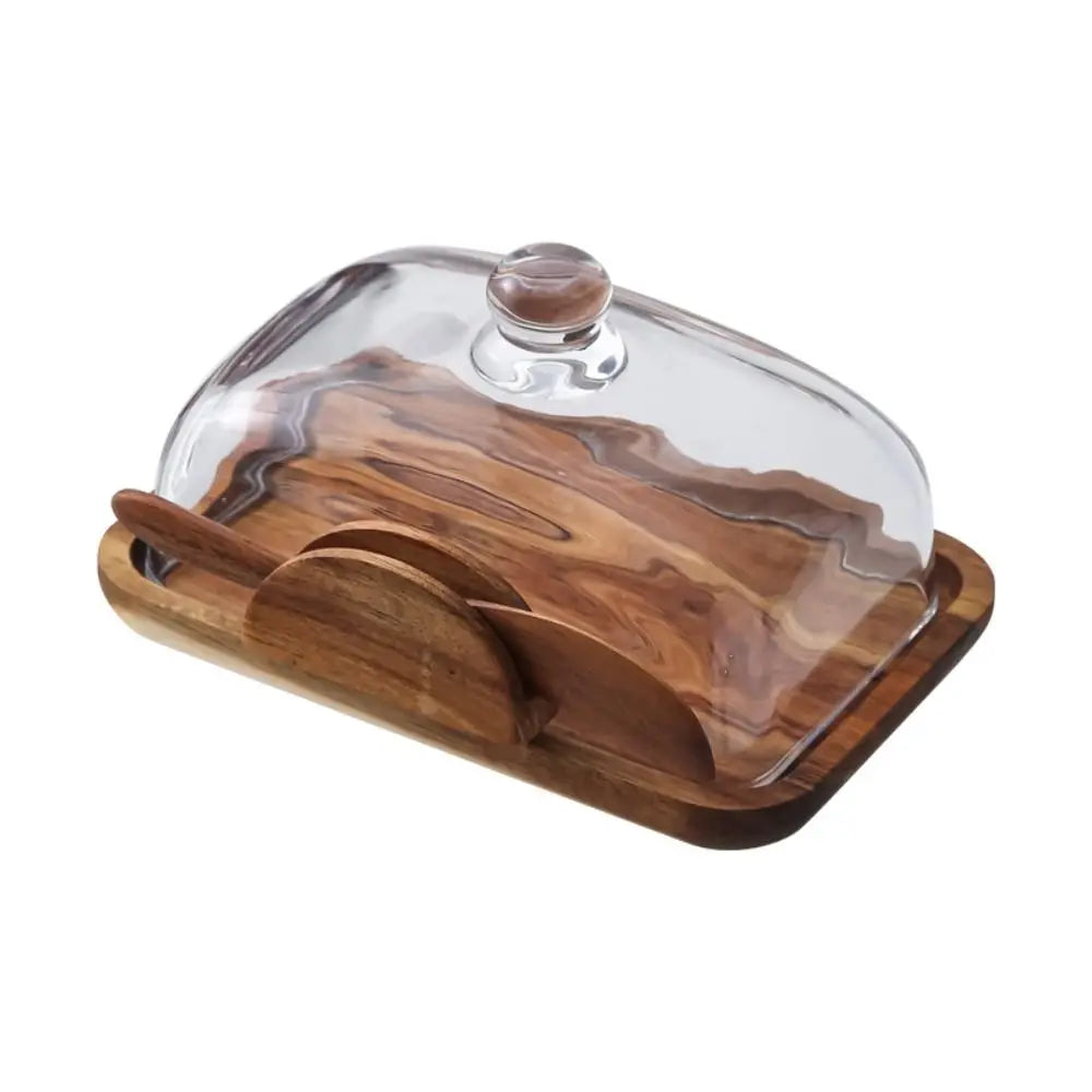 Wooden Butter Box with Glass Dome Cover — Kitchen & Dining Storage