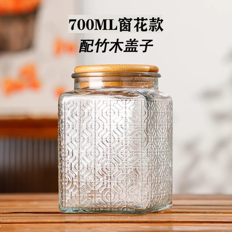 Retro Glass Airtight Storage Jars with Wooden Lids