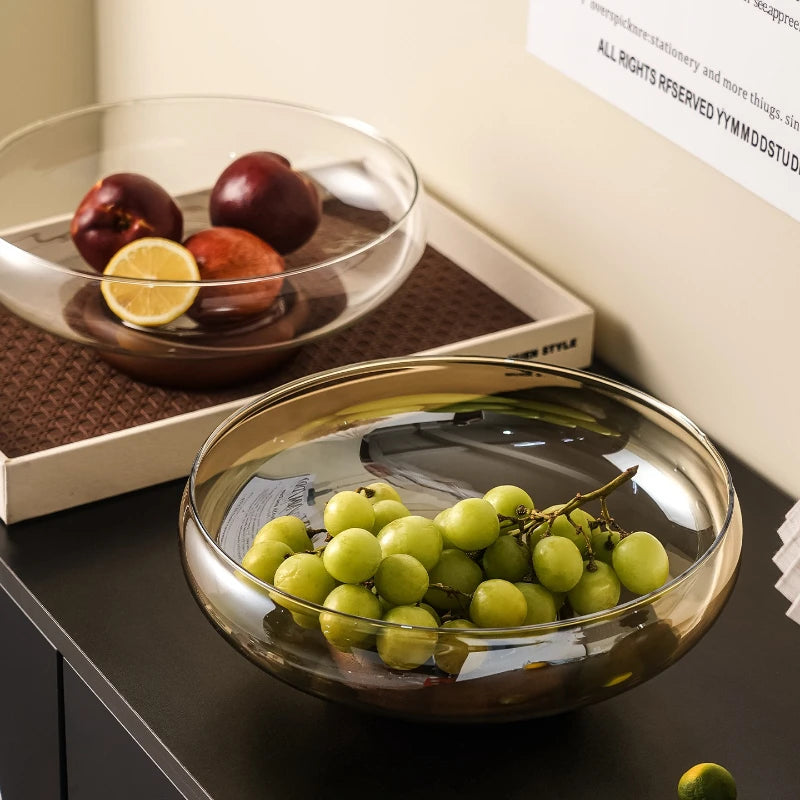 Elegant Glass Fruit Bowl with Acacia Wood Base