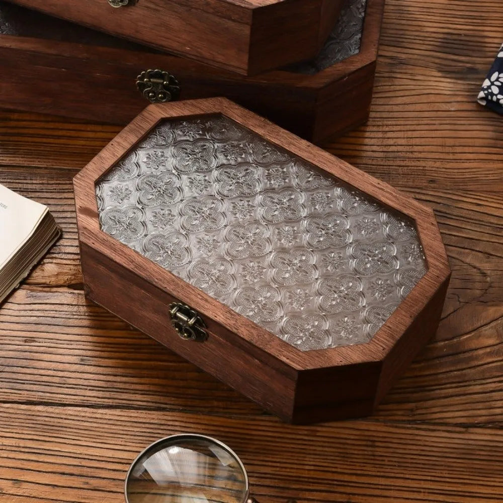 Luxury Wooden Jewellery & Cosmetic Box with Glass Lid