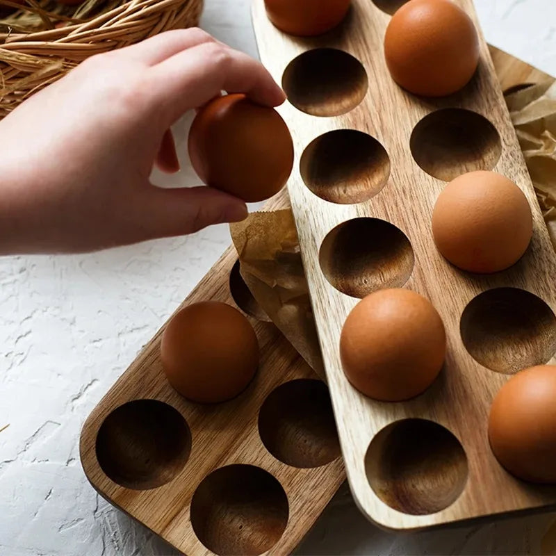 Wooden Egg Storage Rack Organiser — Fridge & Kitchen Holder