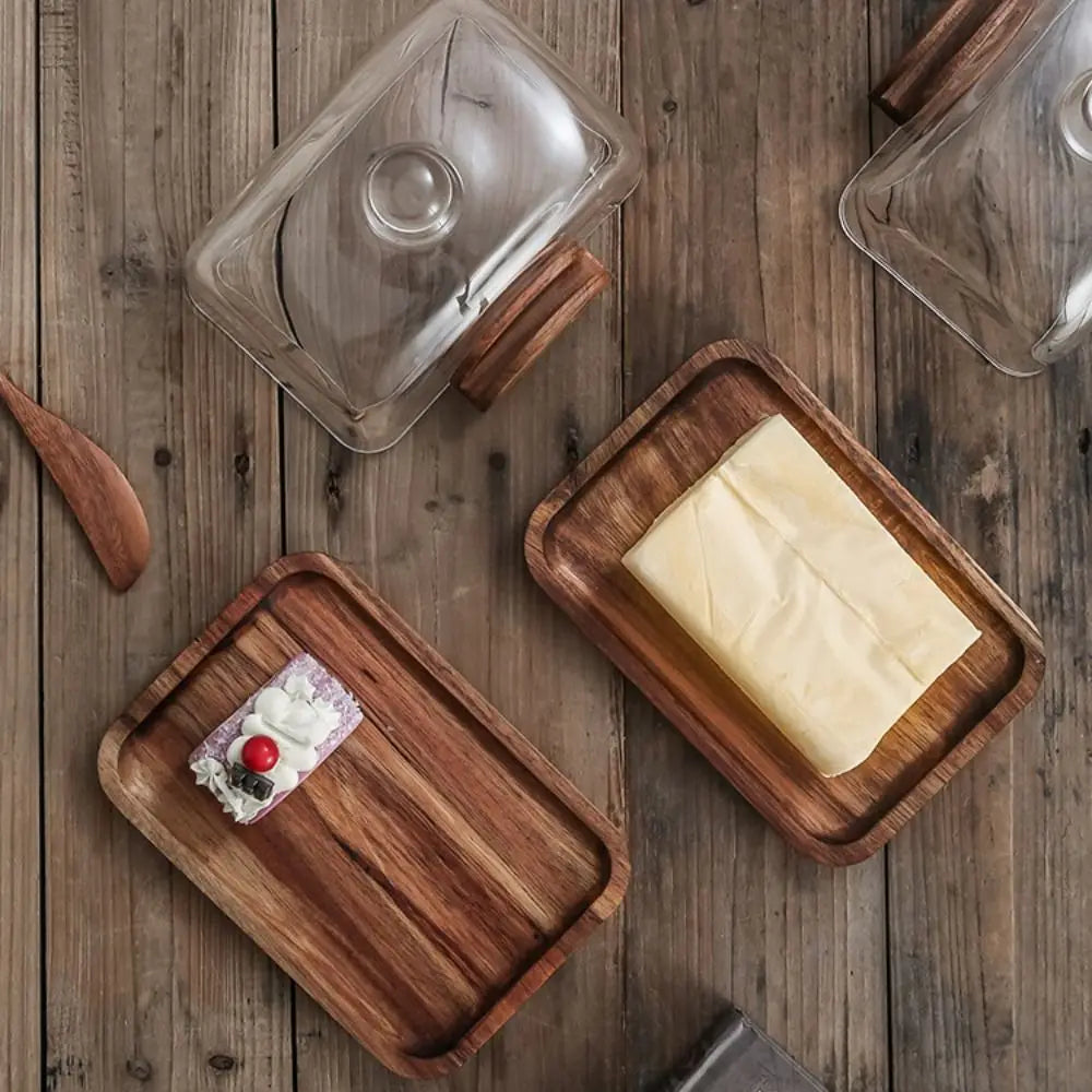 Wooden Butter Box with Glass Dome Cover — Kitchen & Dining Storage