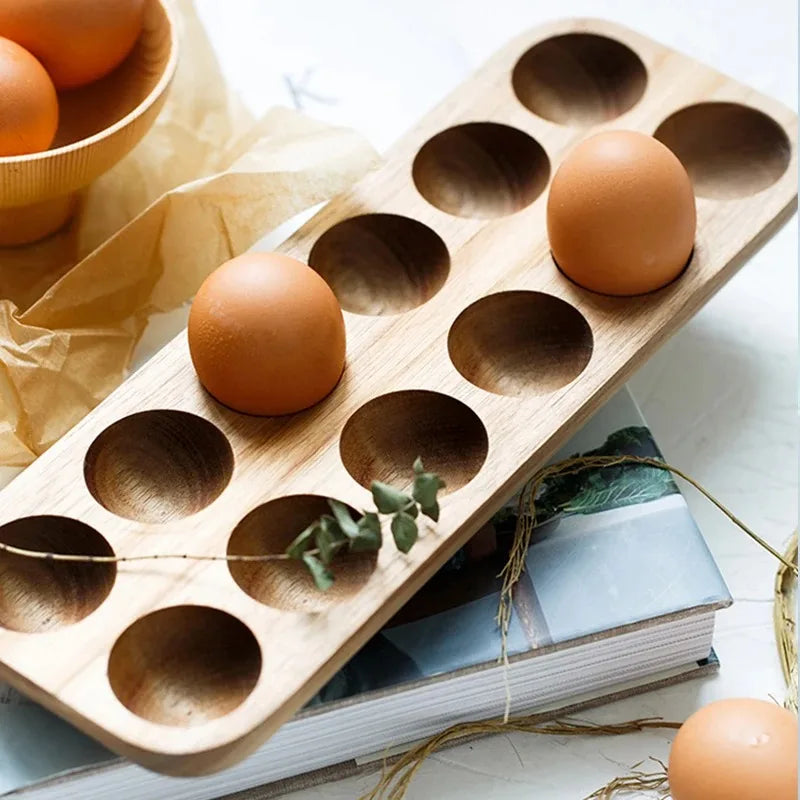 Wooden Egg Storage Rack Organiser — Fridge & Kitchen Holder