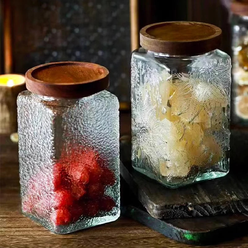 Retro Glass Airtight Storage Jars with Wooden Lids