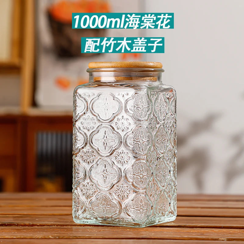 Retro Glass Airtight Storage Jars with Wooden Lids