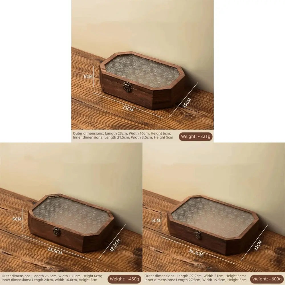Luxury Wooden Jewellery & Cosmetic Box with Glass Lid