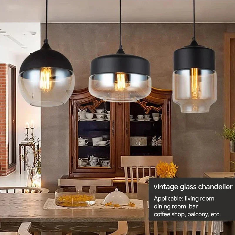Nordic Glass Pendant Light — Modern Wood & Glass Hanging Lamp
