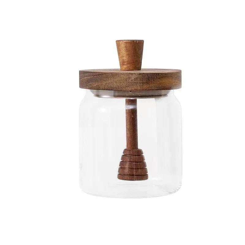 Borosilicate Glass Honey Jar with Wooden Lid & Dipper