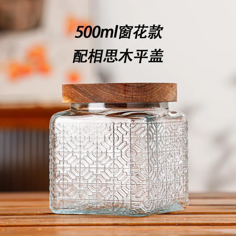 Retro Glass Airtight Storage Jars with Wooden Lids