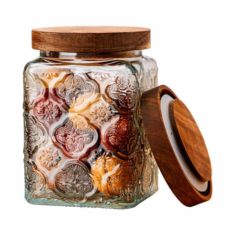 Retro Glass Airtight Storage Jars with Wooden Lids