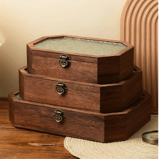 Luxury Wooden Jewellery & Cosmetic Box with Glass Lid