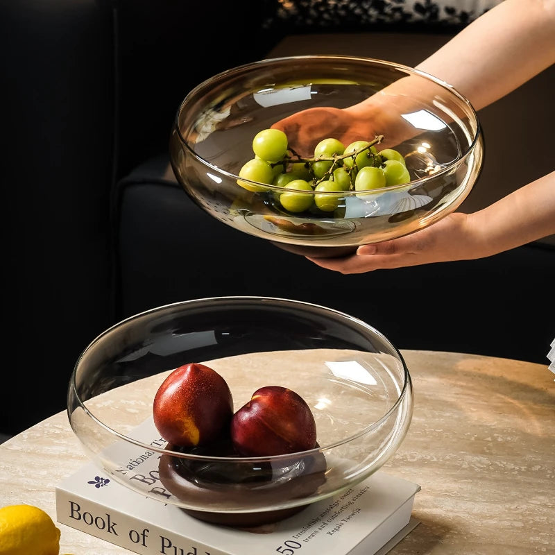 Elegant Glass Fruit Bowl with Acacia Wood Base