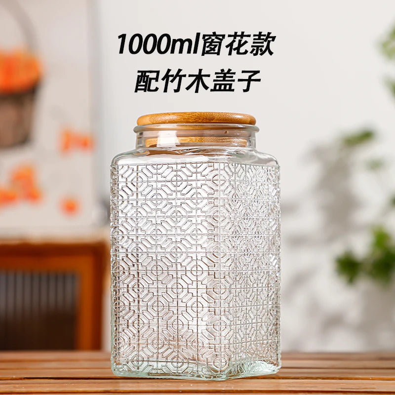 Retro Glass Airtight Storage Jars with Wooden Lids
