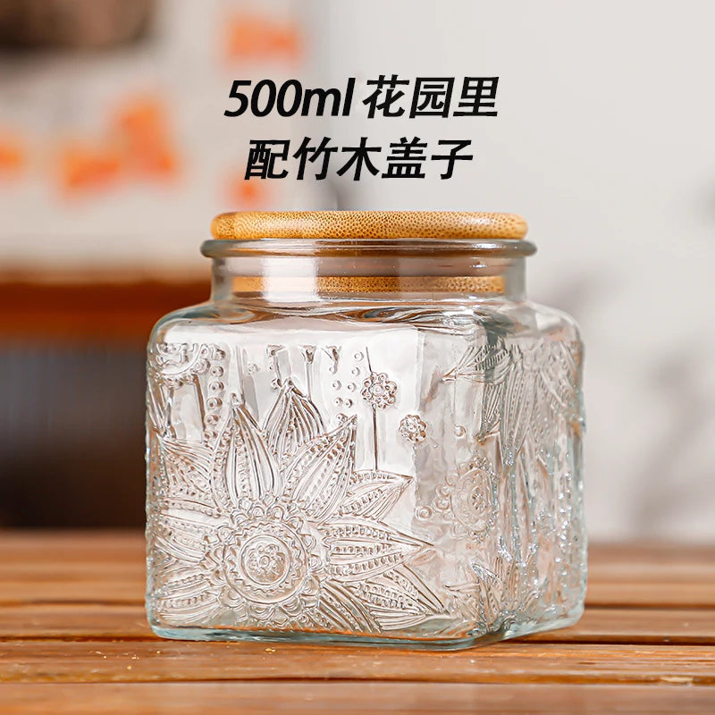 Retro Glass Airtight Storage Jars with Wooden Lids