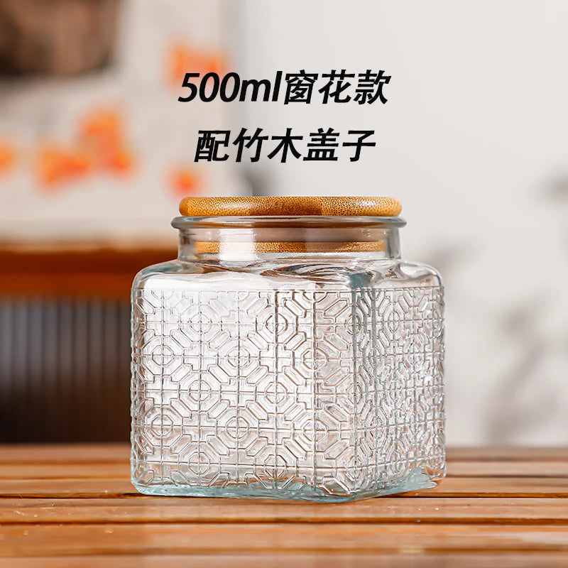Retro Glass Airtight Storage Jars with Wooden Lids
