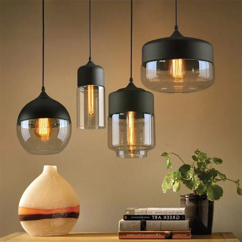 Nordic Glass Pendant Light — Modern Wood & Glass Hanging Lamp