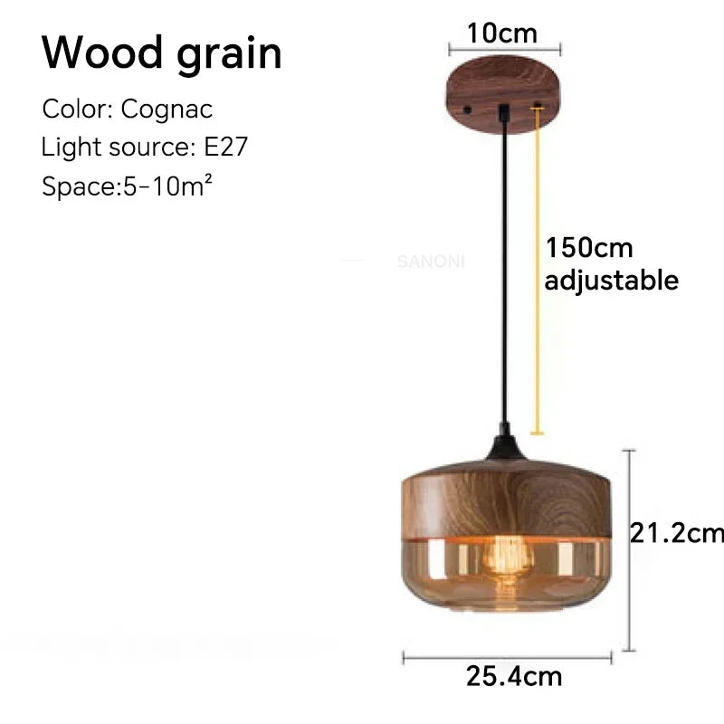 Nordic Glass Pendant Light — Modern Wood & Glass Hanging Lamp