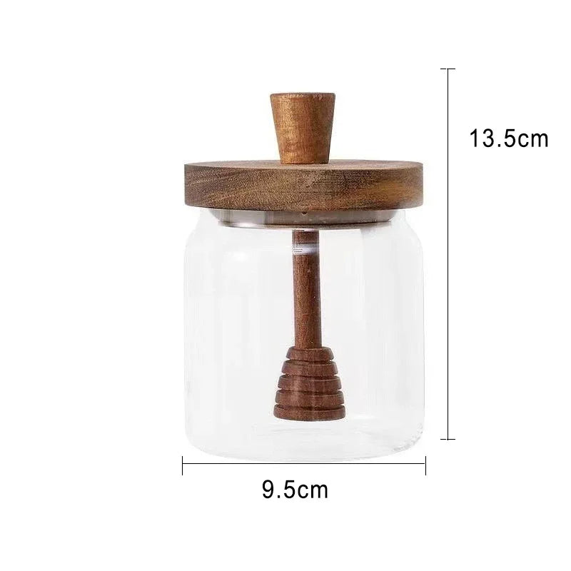 Borosilicate Glass Honey Jar with Wooden Lid & Dipper