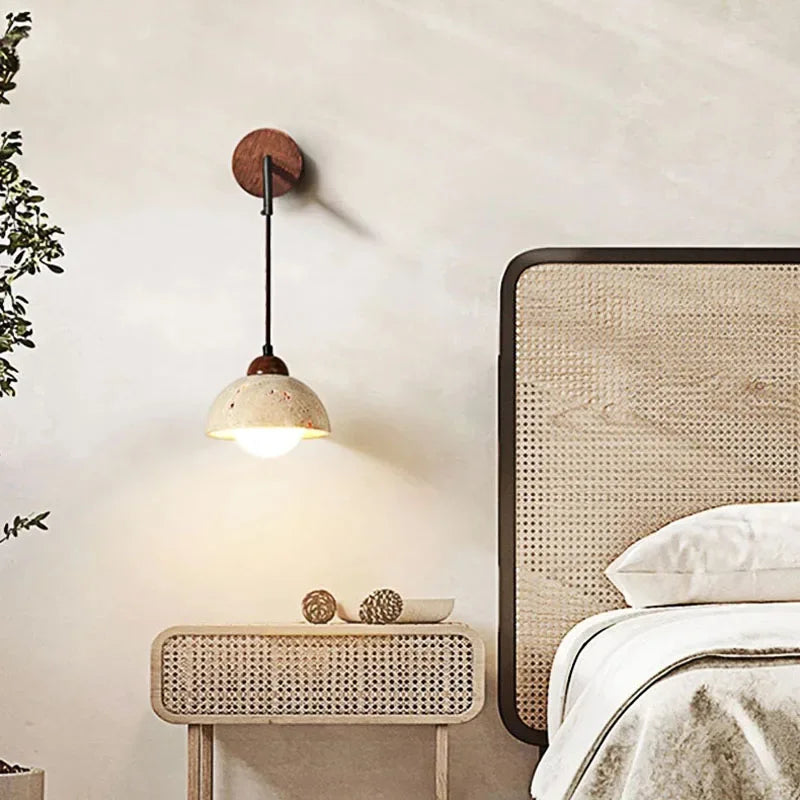 Japanese Wabi Sabi Stone LED Wall Lamp — Warm Bedside Light