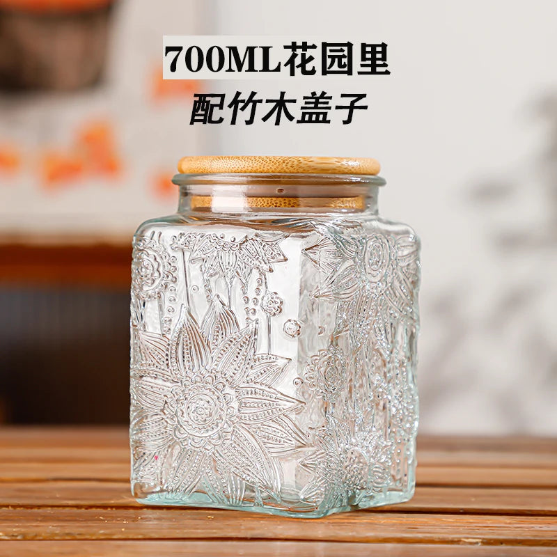 Retro Glass Airtight Storage Jars with Wooden Lids