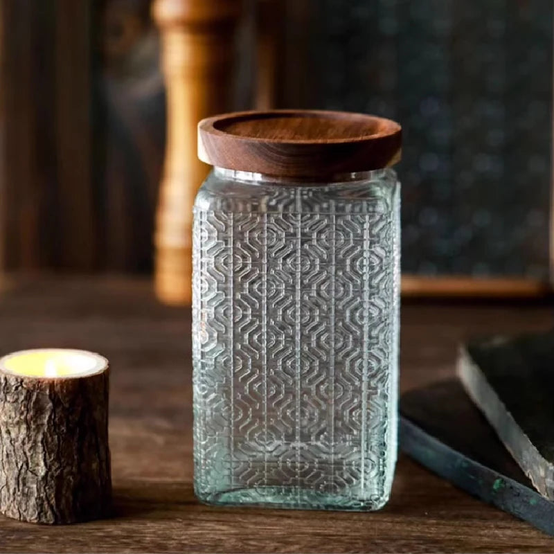 Retro Glass Airtight Storage Jars with Wooden Lids