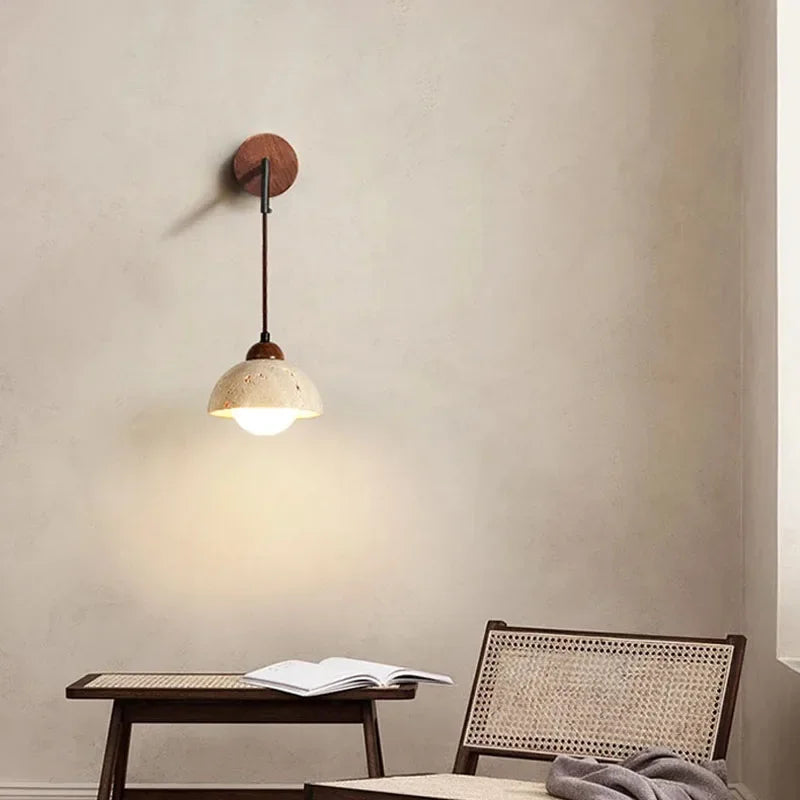 Japanese Wabi Sabi Stone LED Wall Lamp — Warm Bedside Light