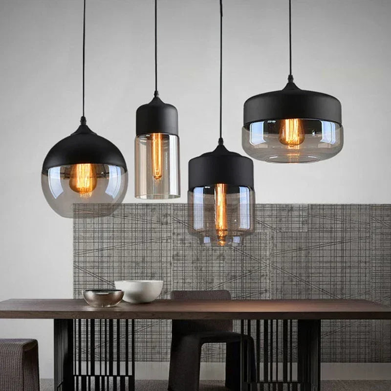 Nordic Glass Pendant Light — Modern Wood & Glass Hanging Lamp