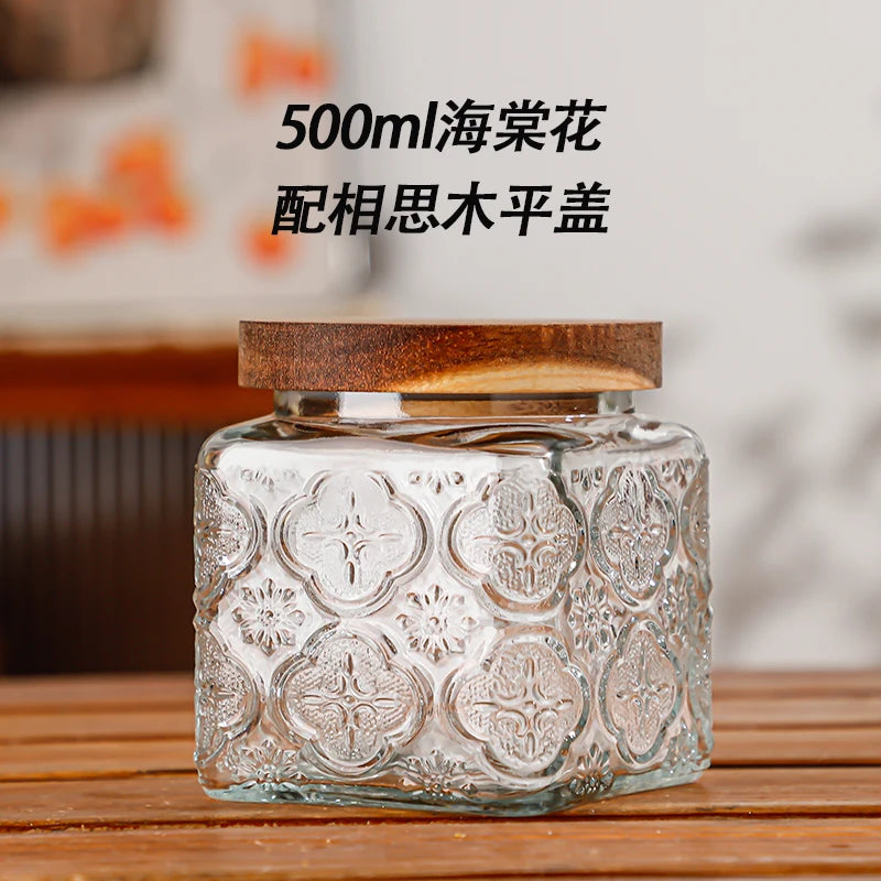 Retro Glass Airtight Storage Jars with Wooden Lids