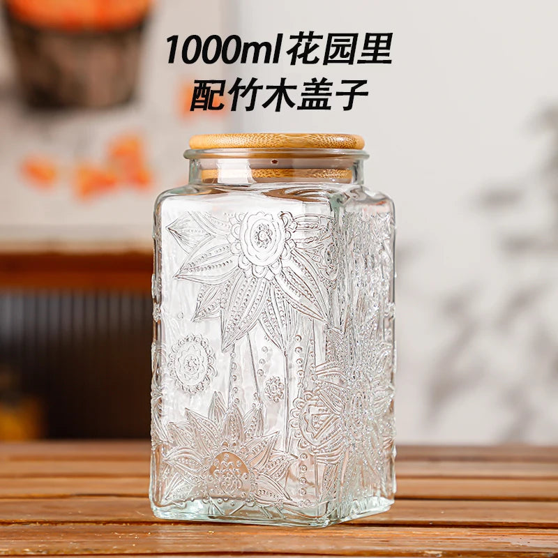 Retro Glass Airtight Storage Jars with Wooden Lids