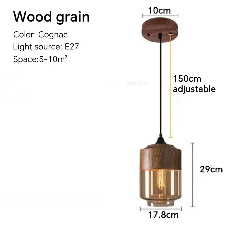 Nordic Glass Pendant Light — Modern Wood & Glass Hanging Lamp