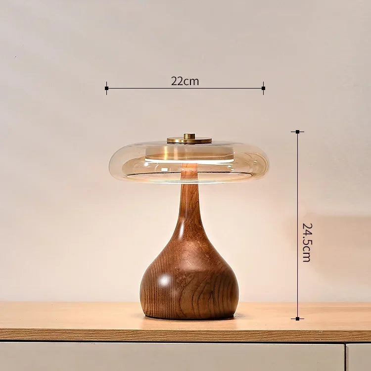 Retro French Style Wooden Lamp — Glass Table Light for Bedroom & Living Room