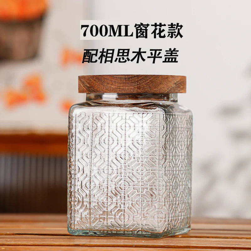 Retro Glass Airtight Storage Jars with Wooden Lids