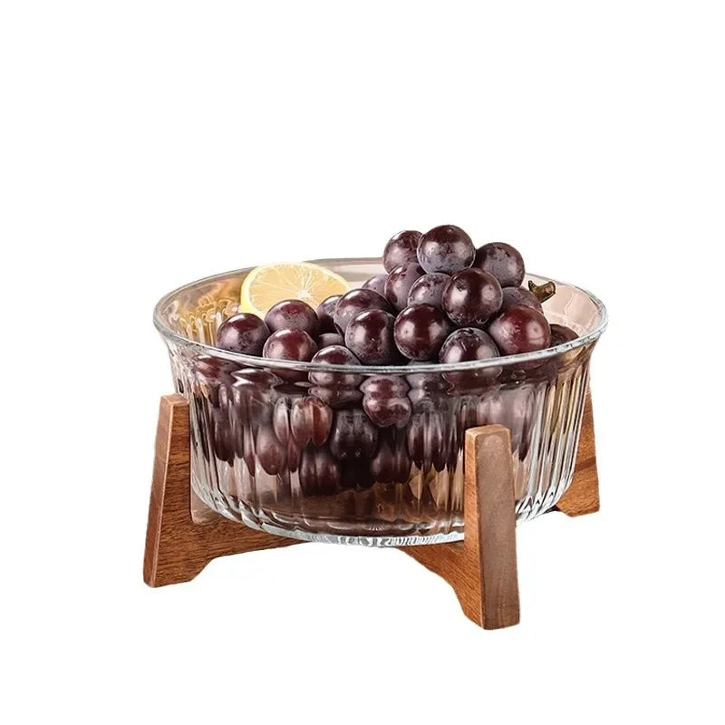 Large Glass Storage Jar with Wooden Stand — Fruit & Snack Display Bowl