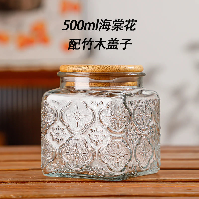 Retro Glass Airtight Storage Jars with Wooden Lids
