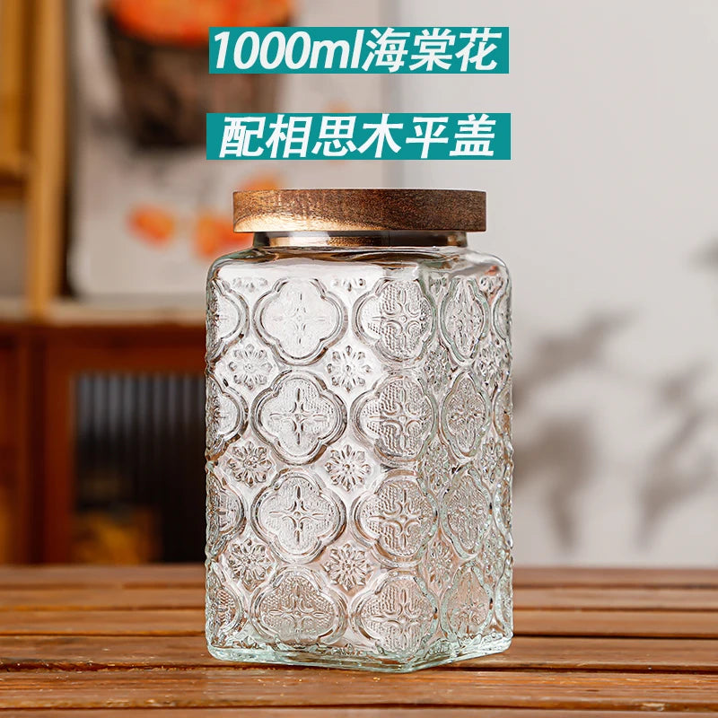 Retro Glass Airtight Storage Jars with Wooden Lids