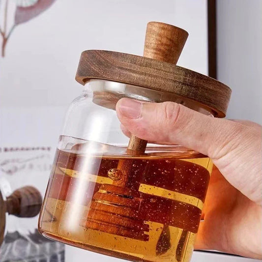 Borosilicate Glass Honey Jar with Wooden Lid & Dipper