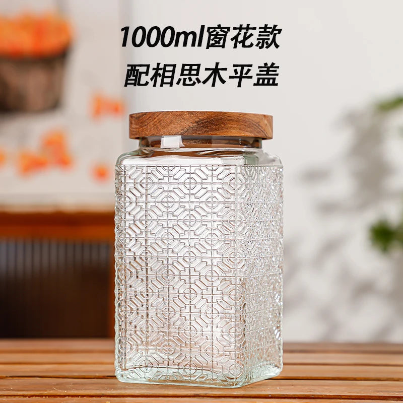 Retro Glass Airtight Storage Jars with Wooden Lids