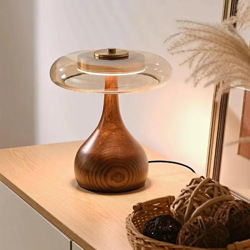 Retro French Style Wooden Lamp — Glass Table Light for Bedroom & Living Room