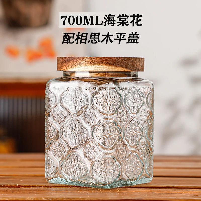 Retro Glass Airtight Storage Jars with Wooden Lids
