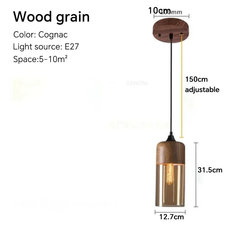 Nordic Glass Pendant Light — Modern Wood & Glass Hanging Lamp