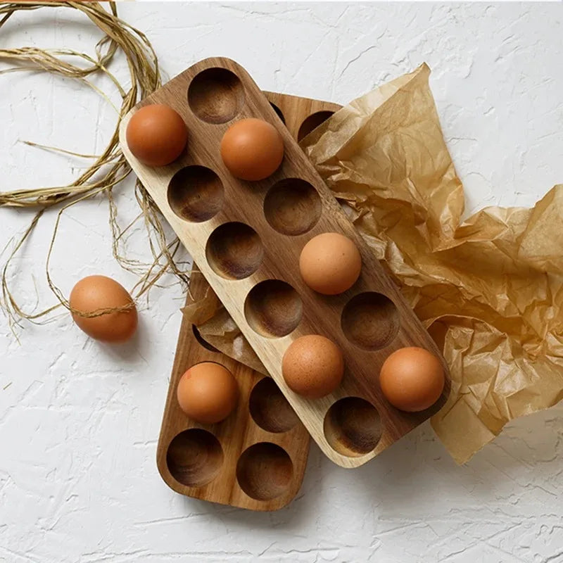 Wooden Egg Storage Rack Organiser — Fridge & Kitchen Holder