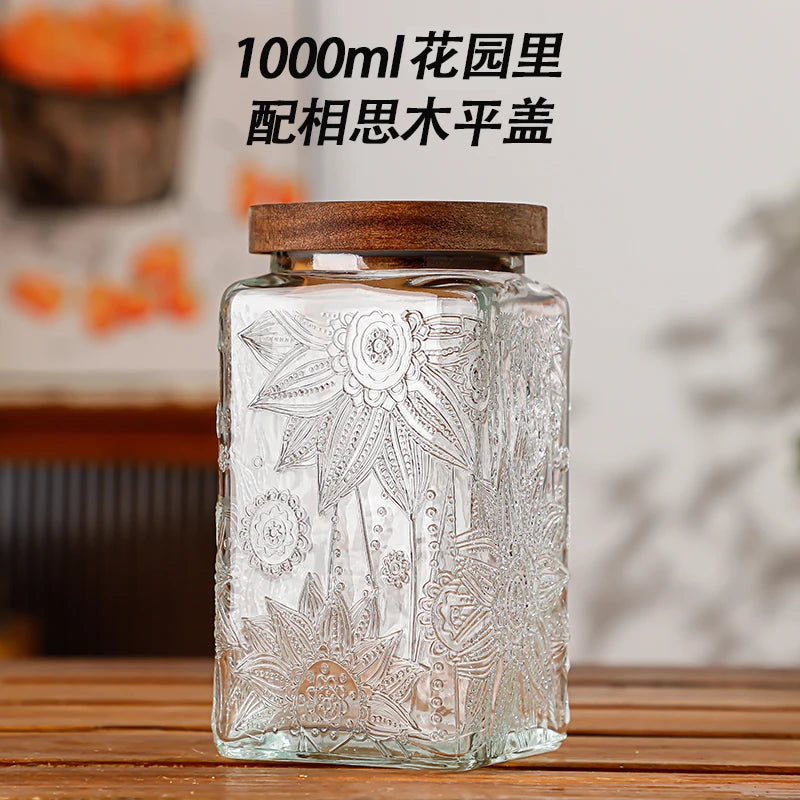 Retro Glass Airtight Storage Jars with Wooden Lids