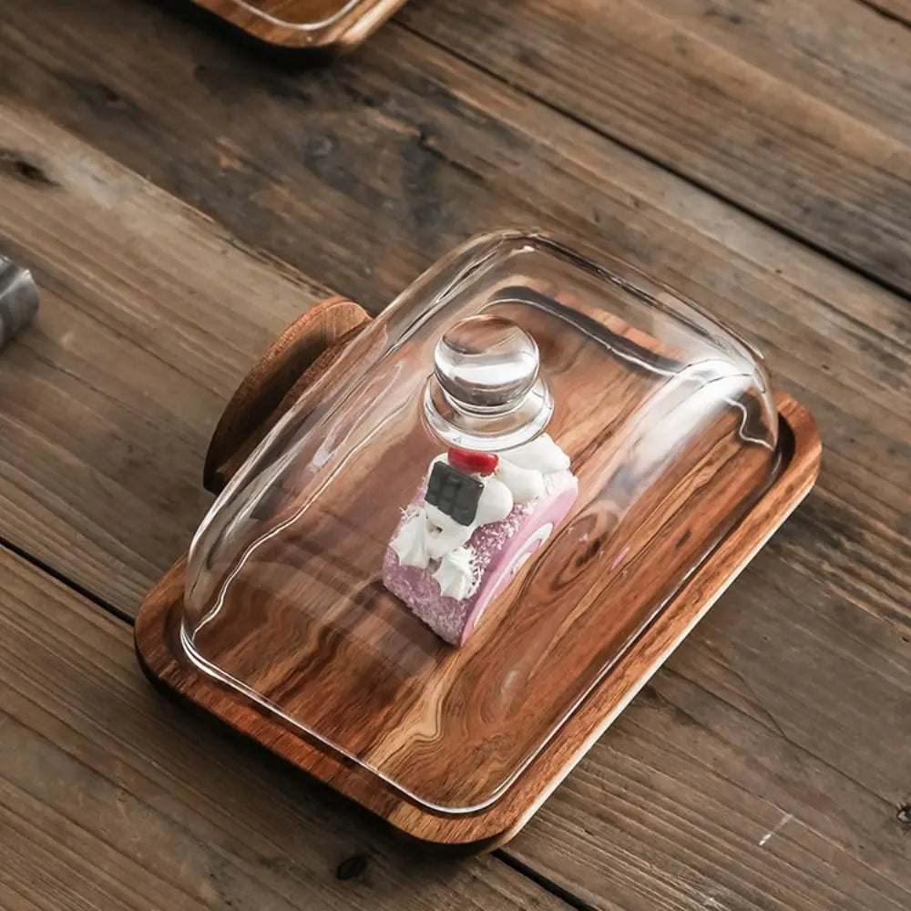 Wooden Butter Box with Glass Dome Cover — Kitchen & Dining Storage